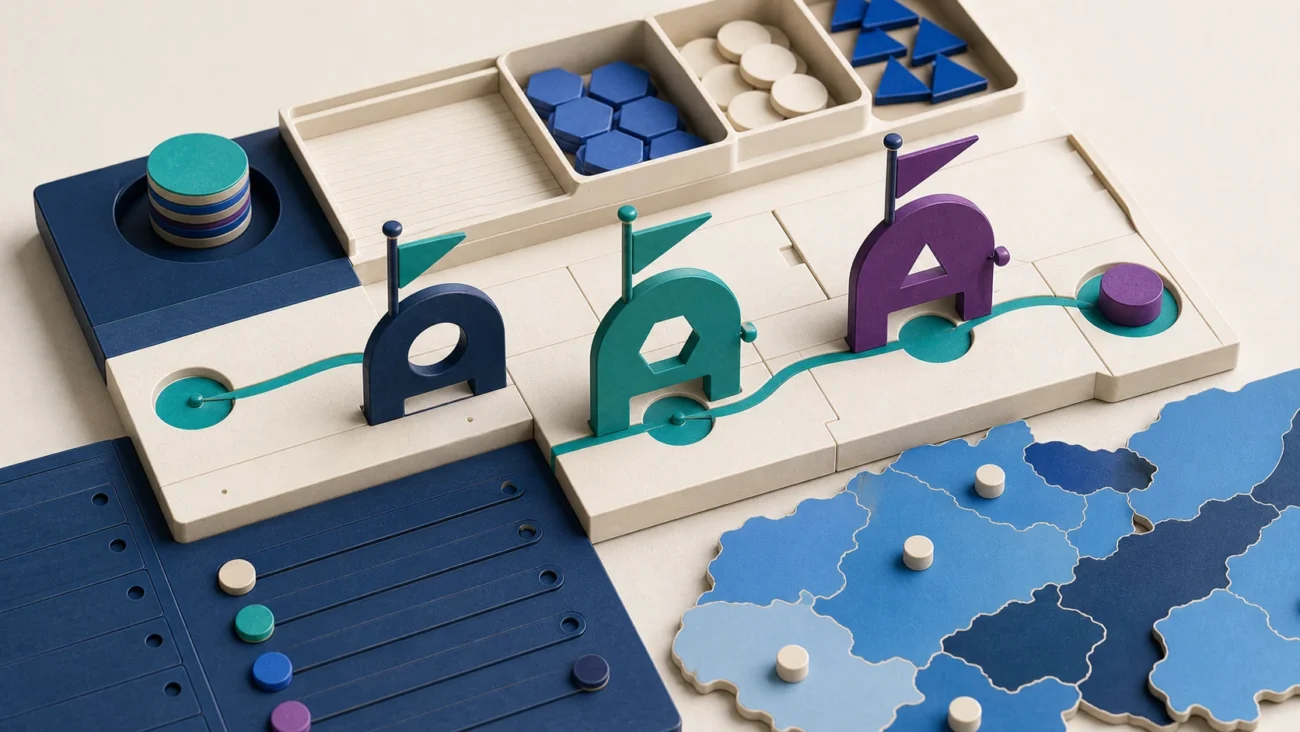 Tactile editorial illustration: An account-executive role brief combines territory, sales motion and deal ownership into one physical account-routing instrument.