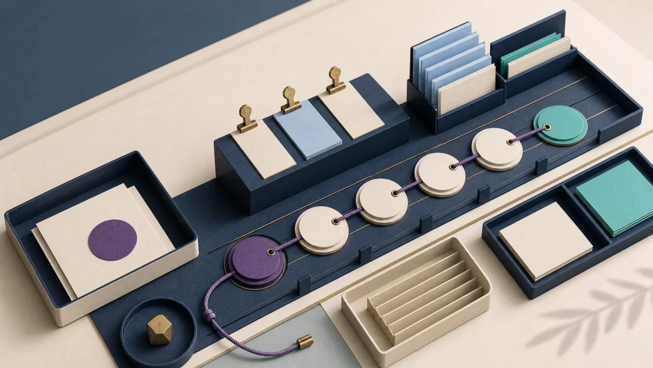 Tactile editorial illustration: An operations coordinator makes everyday work happen by connecting requests, schedules, owners and follow-ups across a busy operating desk.
